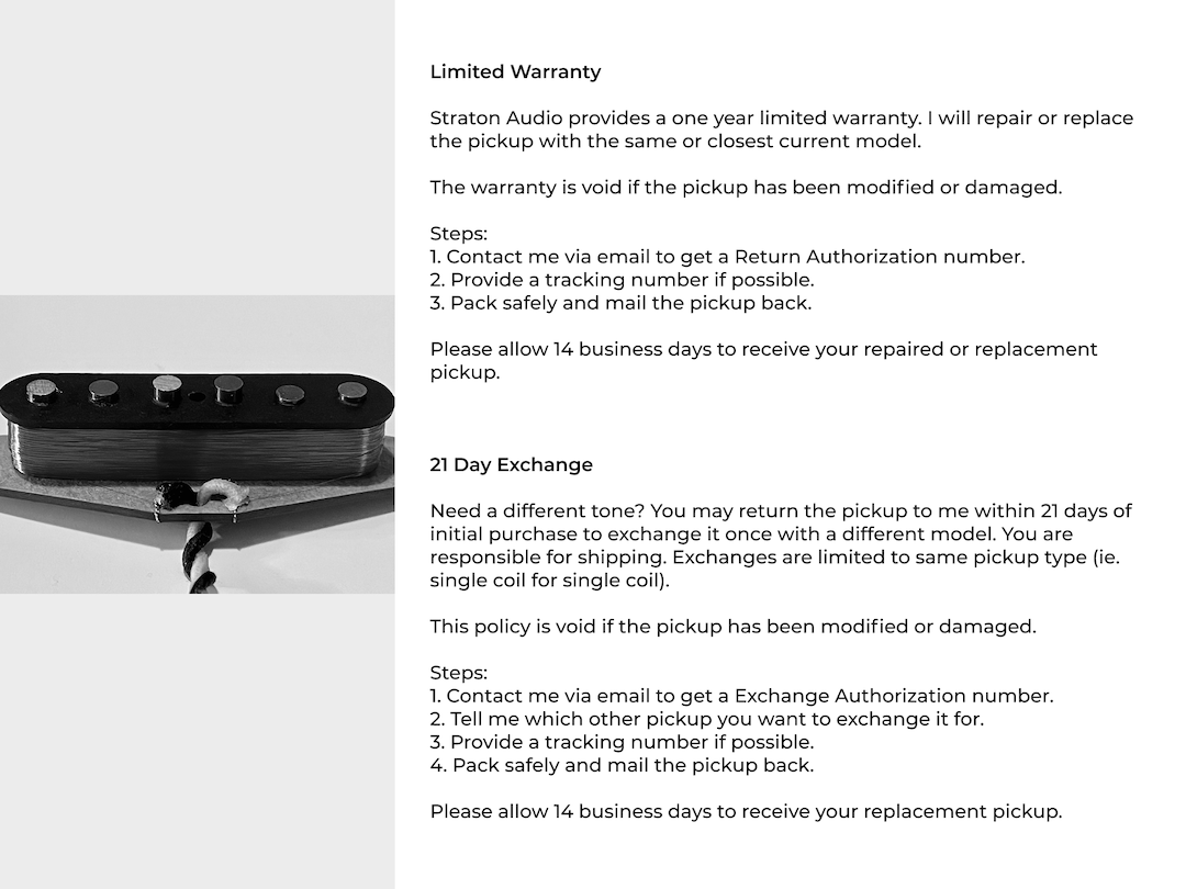 warranty and exchange policies